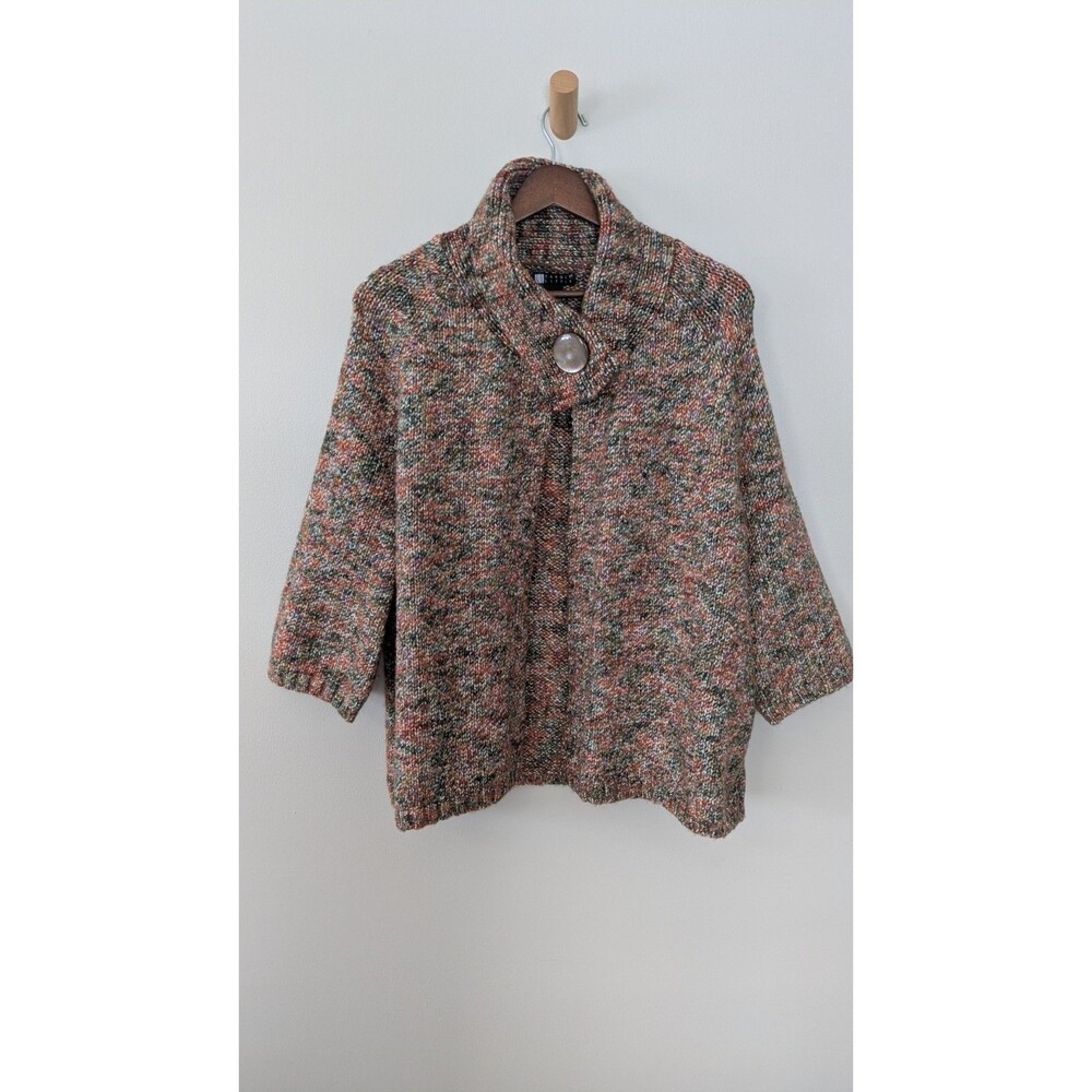 Carole Little Womens Knit Cardigan Medium Wool Blend Multicolor Artsy Boxy Thick